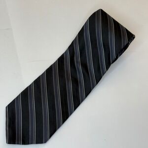 Calvin Klein Mens Silk Necktie Black Blue Grey Striped Made in USA RN 121148